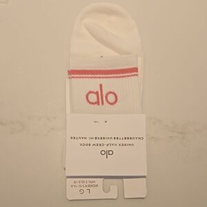 ALO Yoga White Crew Socks with Coral  Accents